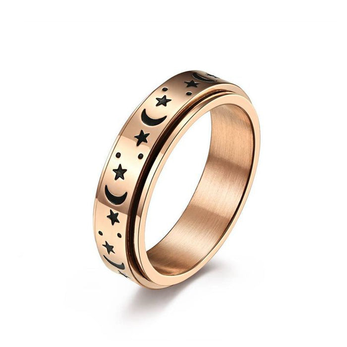 Wholesale Star Moon Stainless Steel Rotating Couple Rings MOQ≥2 JDC-RS-ChenX002