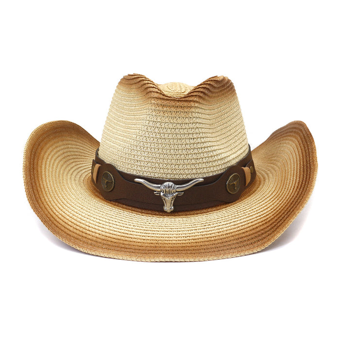 Wholesale Spring Summer Spray Paint Denim Straw Hat Outdoor JDC-FH-MShen006