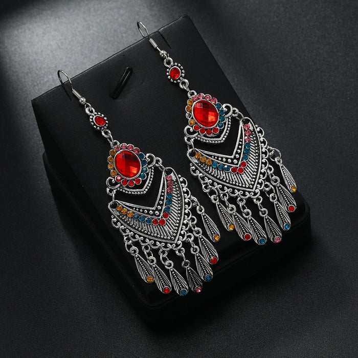 Jewelry WholesaleWholesale Ethnic Feng Rhinestone Tassel Metal Earrings JDC-ES-LY016 Earrings 乐钰 %variant_option1% %variant_option2% %variant_option3%  Factory Price JoyasDeChina Joyas De China