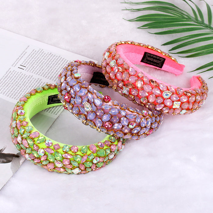 Wholesale Rhinestone Headband Thick Sponge Heavy Industry Crystal Glass Headband JDC-HD-ZXI006