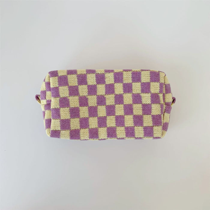 Wholesale Cosmetic bag Knitted Fabric Checkerboard Large Capacity MOQ≥3 JDC-CB-JiJ001