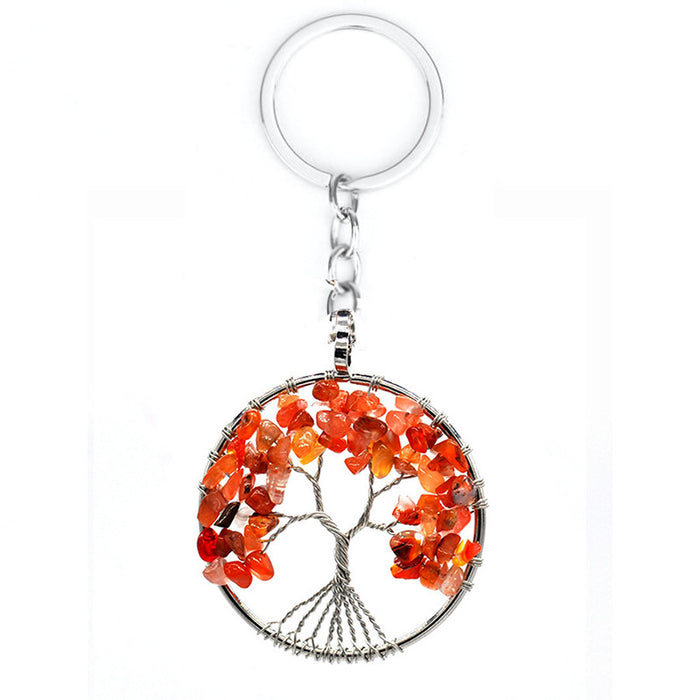 Wholesale 7 Color Stone Natural Crystal Gravel Tree of Life Keychain JDC-KC-Xinyue001