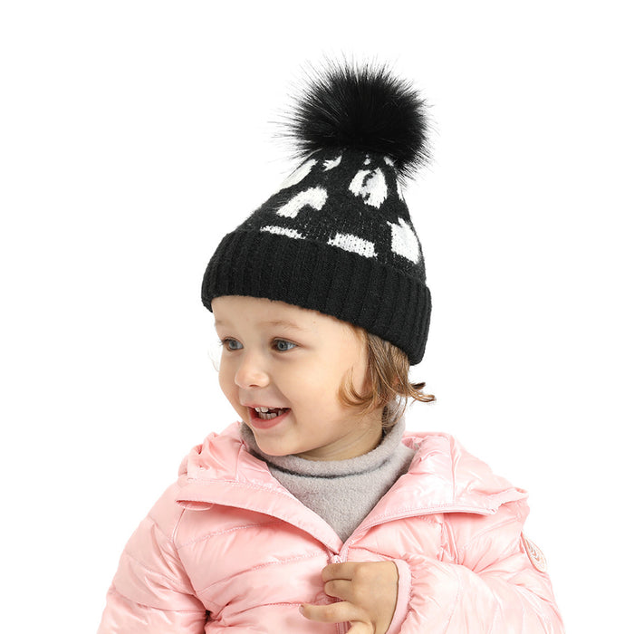 Wholesale Hats Cotton Winter Warm Seahorse Pom Pom Cute Leopard Print Kids Hats JDC-FH-GSGM005