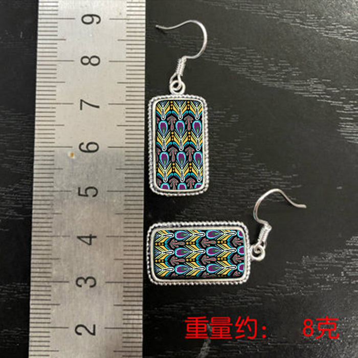 Jewelry WholesaleWholesale Boho Peacock Feather Pattern Square Short Drop Earrings JDC-ES-JYS015 Earrings 静夜思 %variant_option1% %variant_option2% %variant_option3%  Factory Price JoyasDeChina Joyas De China