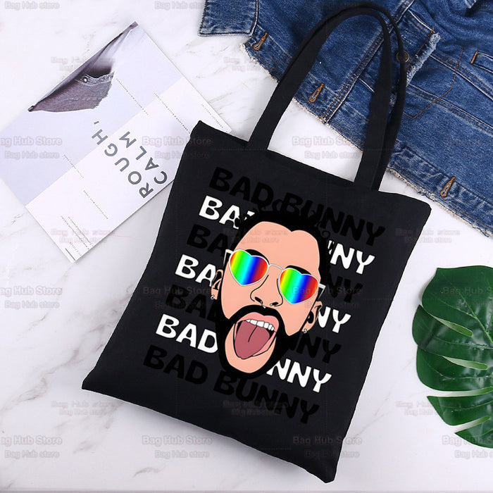 Wholesale Handbag Canvas Cute Cartoon Printing Black Shopping Bag (F) JDC-HB-Aike002