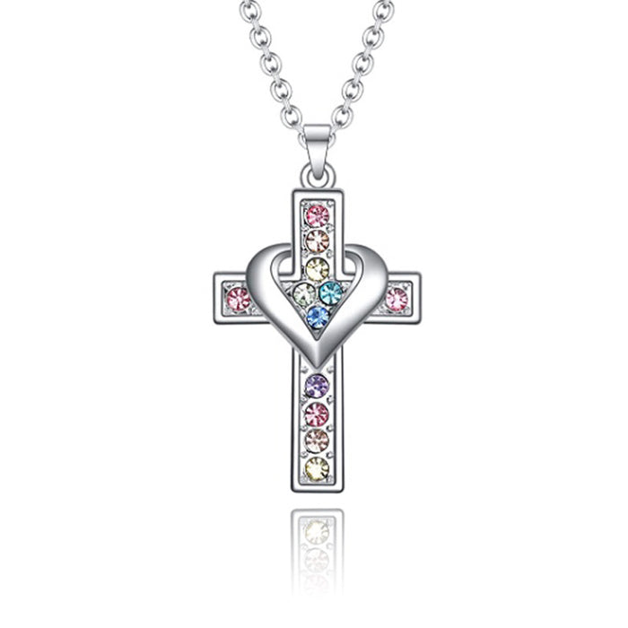 Jewelry WholesaleWholesale colorful diamond necklace female Christian pendant heart -shaped clavicle chain JDC-NE-XunO047 Necklaces 循欧 %variant_option1% %variant_option2% %variant_option3%  Factory Price JoyasDeChina Joyas De China