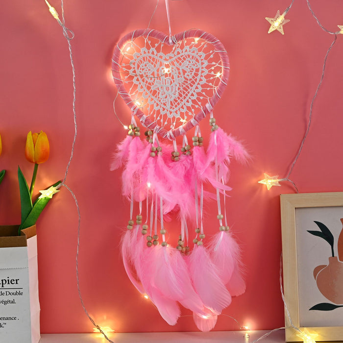 Jewelry WholesaleWholesale Iron Ring Feather Heart-shaped Hollow Fabric Beads Heart Dreamcatcher JDC-DC-JunX006 Dreamcatcher 俊贤 %variant_option1% %variant_option2% %variant_option3%  Factory Price JoyasDeChina Joyas De China