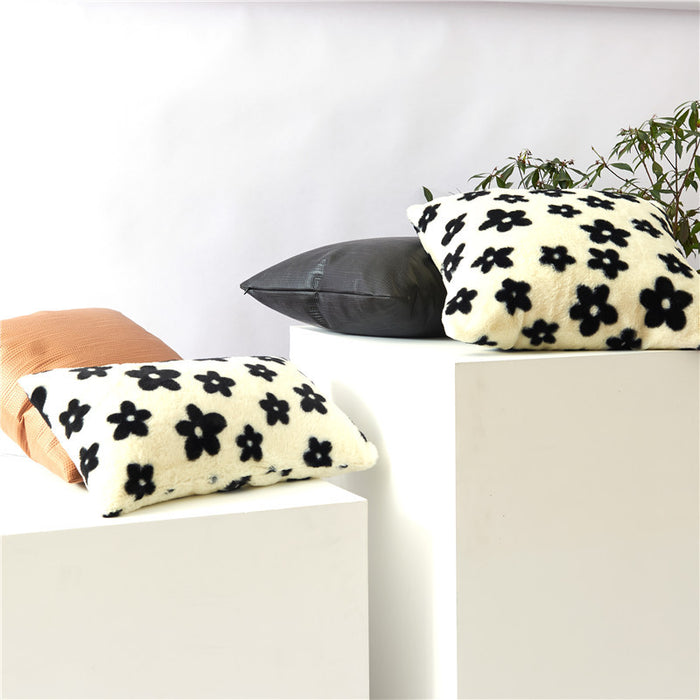 Wholesale Pillowcase Black And White Flower Double Sided Plush Overlock JDC-PW-Xuai005