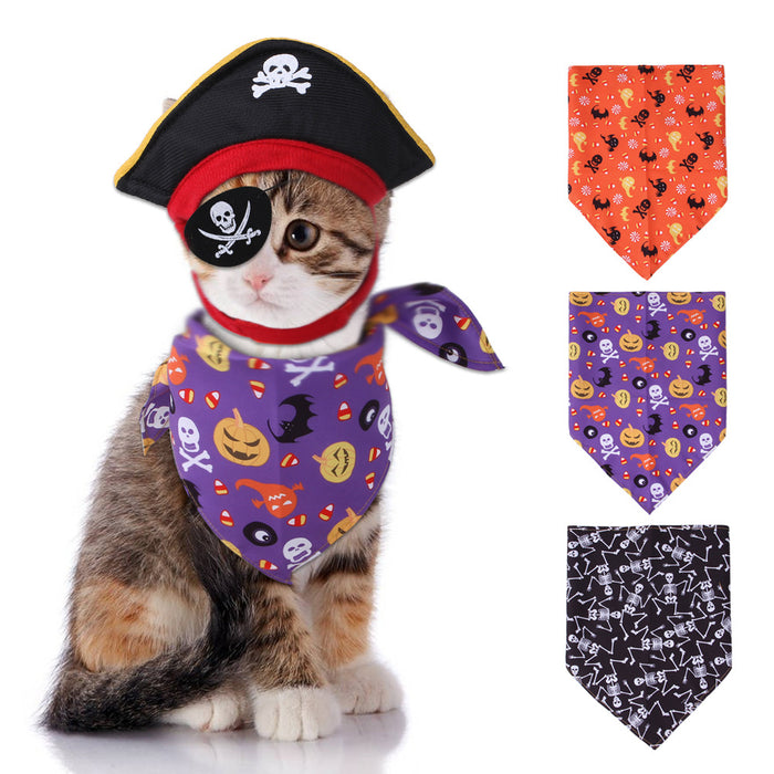 Wholesale Pet Decorations Polyester Halloween Pirate Hat Triangle Set MOQ≥2 JDC-PD-Miaodi003