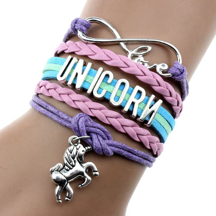 Wholesale Bracelet Braided Unicorn Pendant Letter Bracelet MOQ≥2 JDC-BT-XinT012