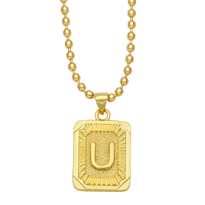 Wholesale Fashion Versatile 26 English Alphabet Necklaces Plated 18K Gold Square Letters JDC-NE-AS586