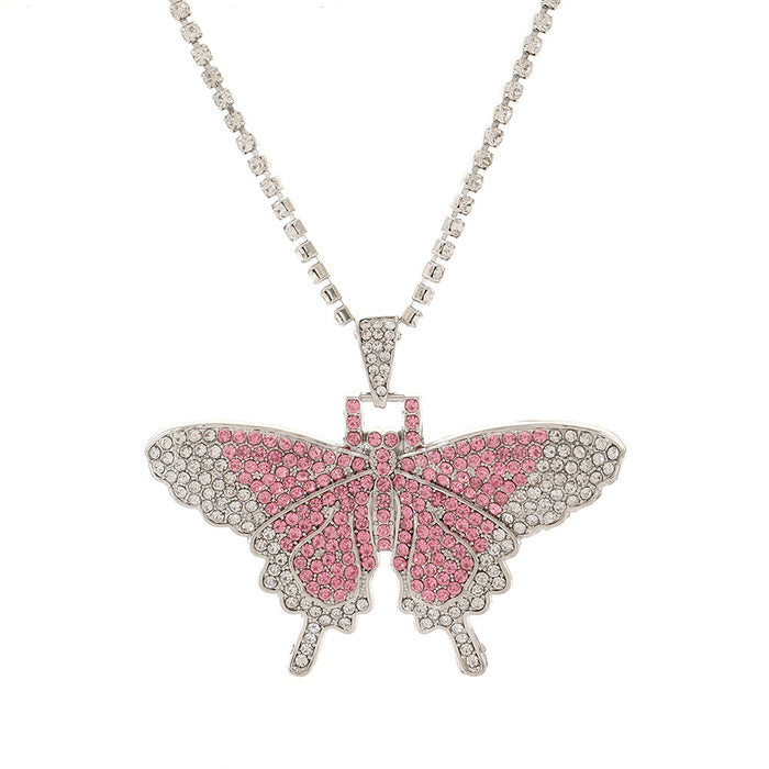 Wholesale Full Diamond Cuban Butterfly Necklace Exaggerated Butterfly Necklace JDC-NE-D048