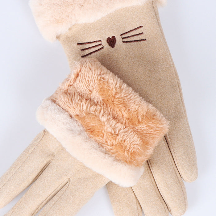 Wholesale Gloves De Velvet Cute Cat Face Outdoor Touch Screen MOQ≥2 JDC-GS-QiF005