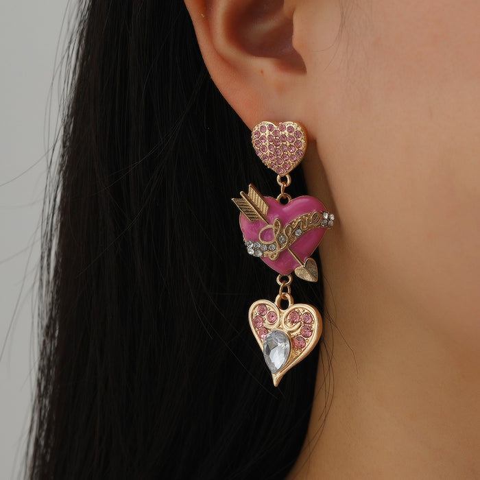 Wholesale Earrings Alloy Enamel Diamonds Pink Heart MOQ≥2 JDC-ES-JUYAO003