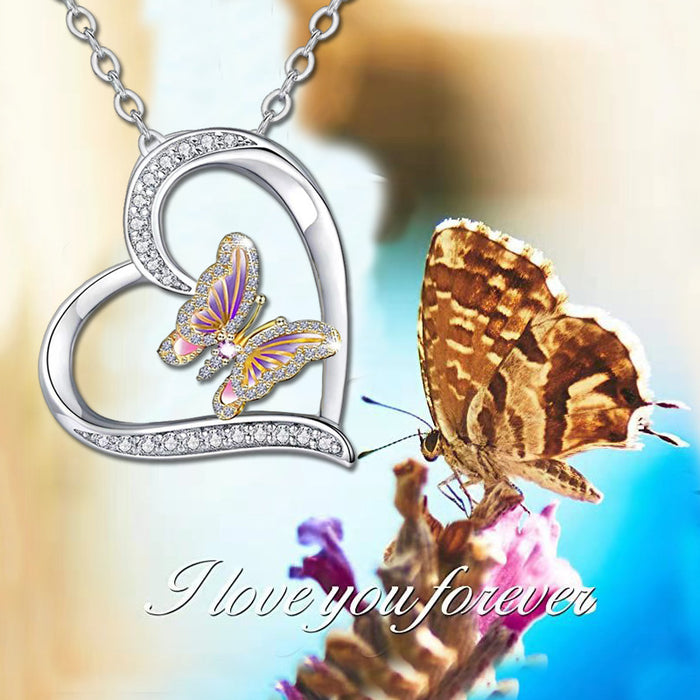 Wholesale Fashion Women's Love Butterfly Diamond Pendant Necklace MOQ≥2 JDC-NE-JYS017