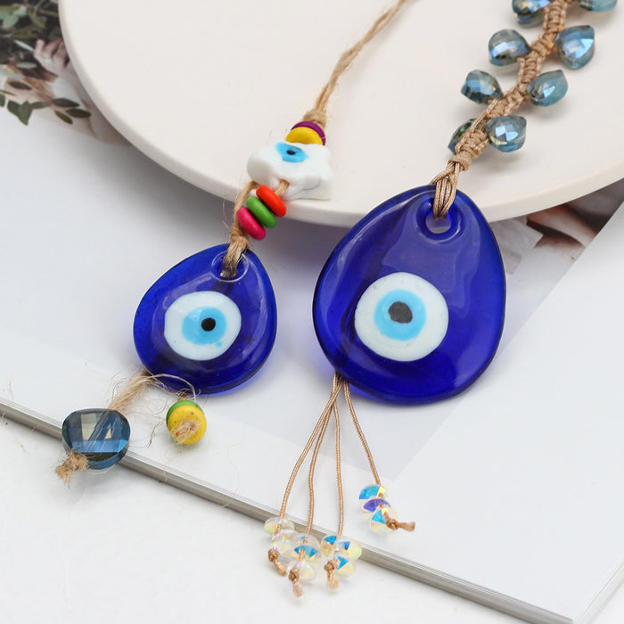 Wholesale Devil's Eye Hemp Rope Water Drop Car Pendant Keychain MOQ≥2 JDC-KC-Baiding007