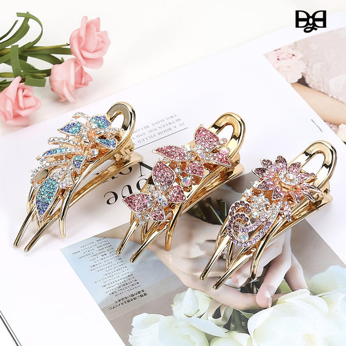 Wholesale Hair Clips Alloy Rhinestone Butterfly Tri-Clip Elegant MOQ≥2 JDC-HC-HG012