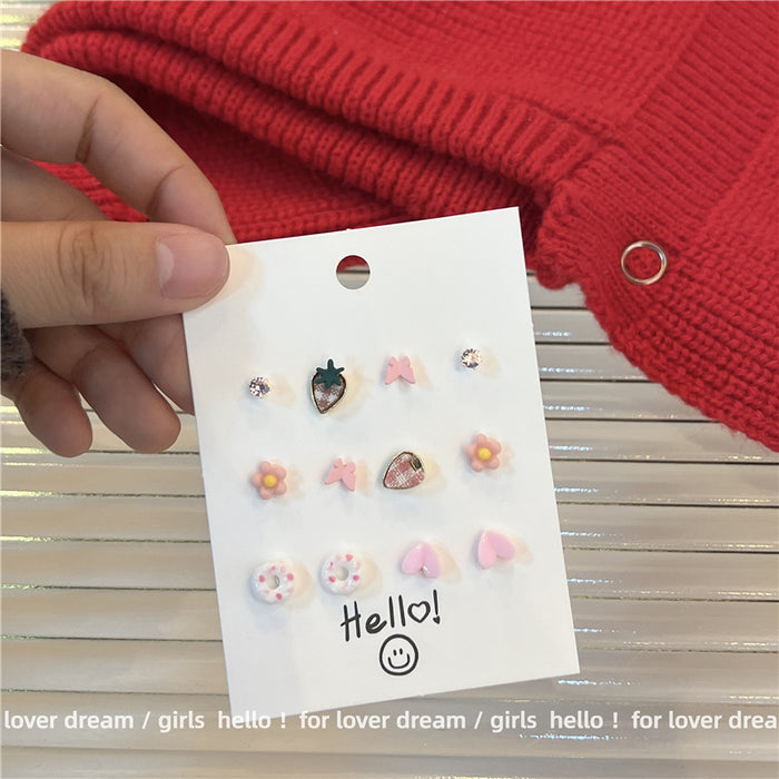 Wholesale Fruit Stud Earrings Set Sweet and Cute Pink Spray Paint MOQ≥2 JDC-ES-Lfm006