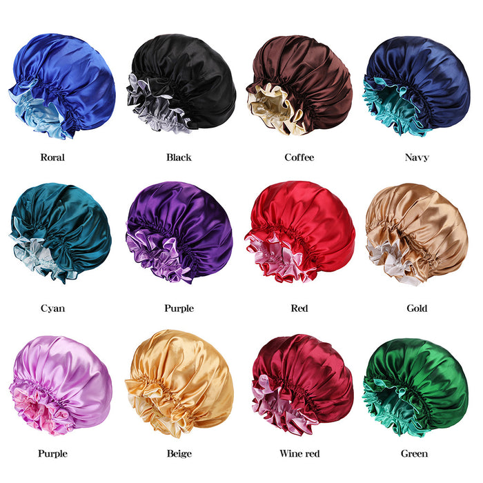 Wholesale Large Double Layer Satin Stretch Nightcap Wide Brim Solid Color JDC-FH-MuSi002