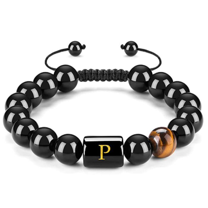 Wholesale Natural Black Onyx Stone Bracelet Men's 26 Letters Purely Handmade JDC-BT-YinY019