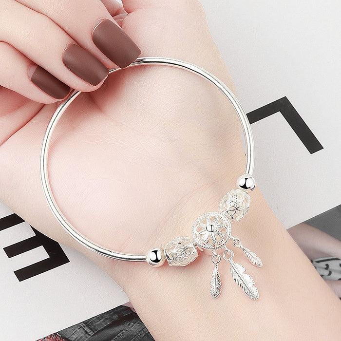 Jewelry WholesaleWholesale bell cutout dream catcher feather silver copper bracelet JDC-BT-YZM026 Bracelet 伊之美 %variant_option1% %variant_option2% %variant_option3%  Factory Price JoyasDeChina Joyas De China