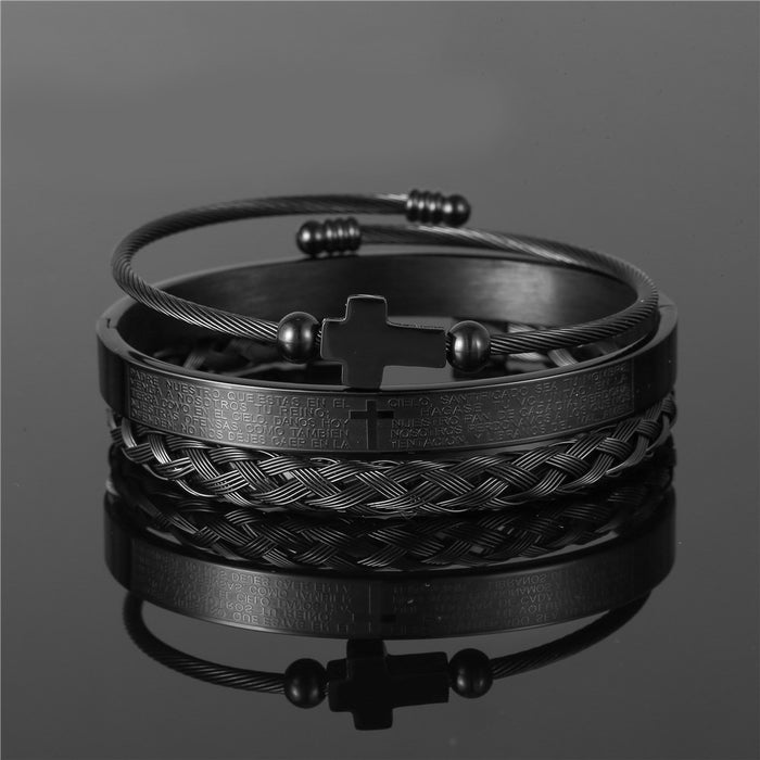 Wholesale Vintage Crown Braided Bracelet Roman Letter Stainless Steel JDC-BT-ZhuJ004