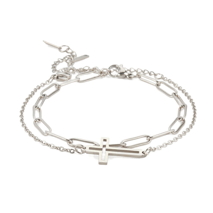 Wholesale Bracelet Stainless Steel Double Layer Hollow Cross JDC-BT-QiJu007