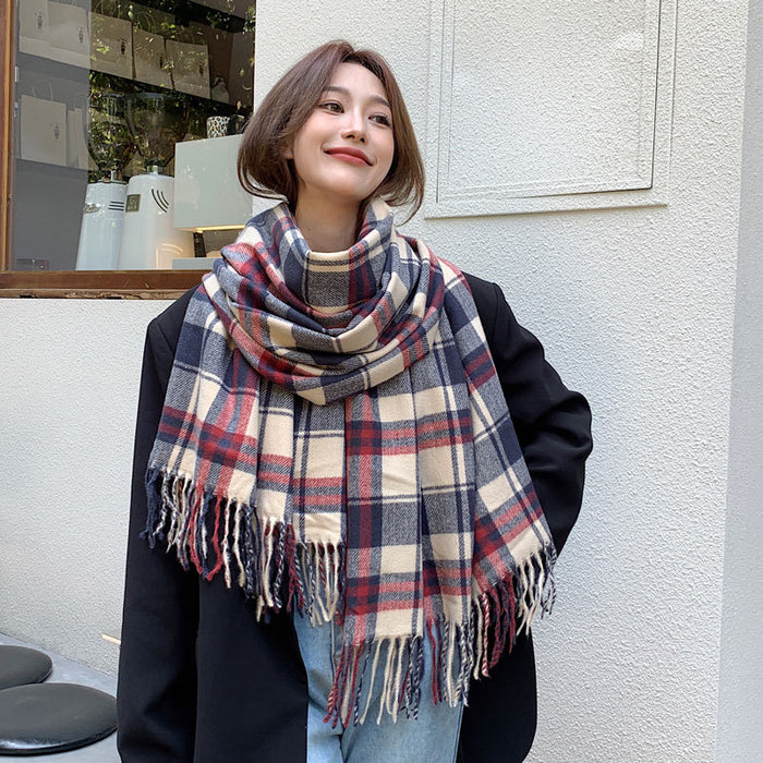 Wholesale Scarf Polyester Cotton Winter Thickening Warm Shawl Plaid JDC-SF-Qianx001