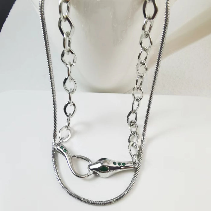 Wholesale Necklace Titanium Steel Design Spirit Snake Double Layer Bracelet Clavicle Chain JDC-NE-YHai006