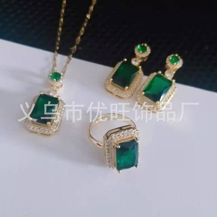 Wholesale Earrings Copper Emerald Crystal Zircon Necklace Ring Jewelry Set MOQ≥2 JDC-ES-YouW001