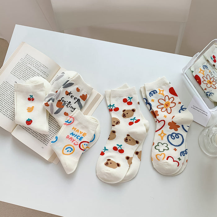 Wholesale spring and summer new products ladies socks cartoon graffiti combed cotton JDC-SK-JXin004