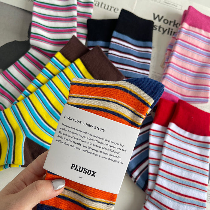 Wholesale Socks Cotton Contrast Stripes MOQ≥5 JDC-SK-YouS005