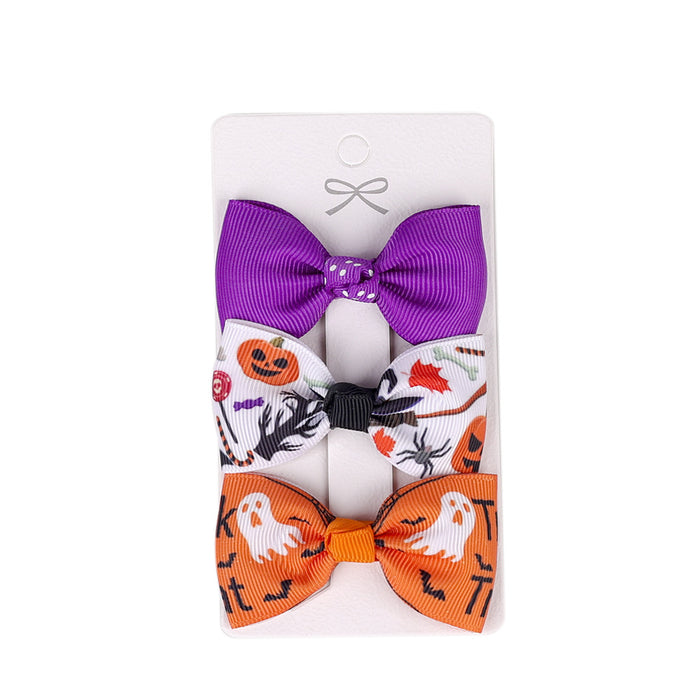 Wholesale Children's Hair Clip Halloween Bat Bow Three Piece Cloth JDC-HC-qiun008