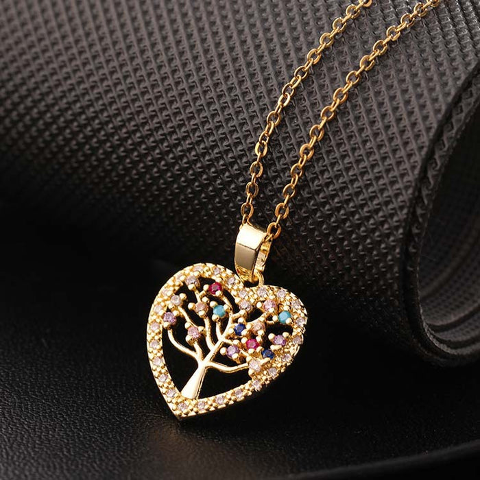 Jewelry WholesaleWholesale Gold Plated Openwork Colorful Zircon Heart Shape Tree of Life Necklace JDC-NE-ShangY004 Necklaces 尚易 %variant_option1% %variant_option2% %variant_option3%  Factory Price JoyasDeChina Joyas De China