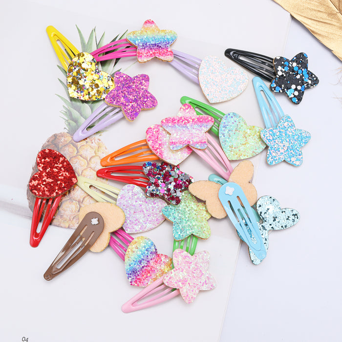 Wholesale Hair Clips Sequin PU Sponge Cartoon Star Kids JDC-HC-oumei003