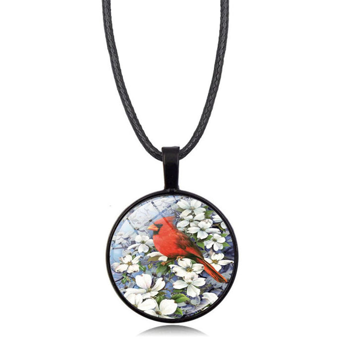 Wholesale Necklace Alloy Glass Piece Red Bird Time Stone Pendant Sweater Chain JDC-NE-HengX007