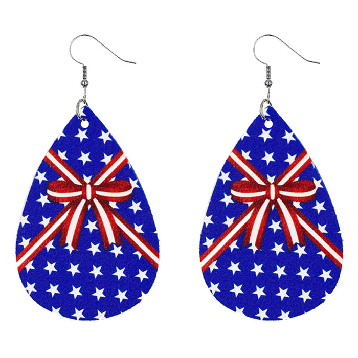 Wholesale 4th of July American Flag Leather Earrings Pentagram Independence Day Double Sided Print JDC-ES-Chengy020