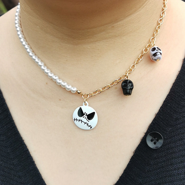 Wholesale Bracelet Alloy Halloween Skull Pearl Clavicle Chain MOQ≥2 JDC-NE-HaoL023