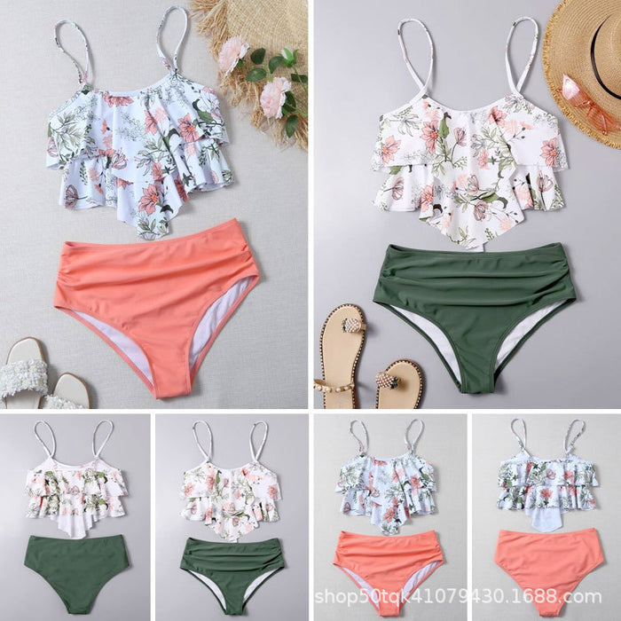 Wholesale tankini High Waist Lotus Leaf Print Swimwear MOQ≥2 JDC-SW-Yongle004