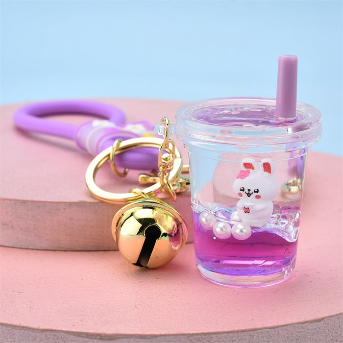 Wholesale Keychains For Backpacks zodiac rabbit into oil floating bubble tea rabbit key chain JDC-KC-YPin020