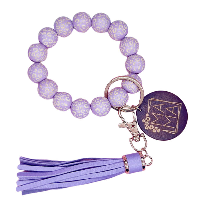 Wholesale Keychains PU Wooden Speckled Tassel Wrist MAMA JDC-KC-WenJ023