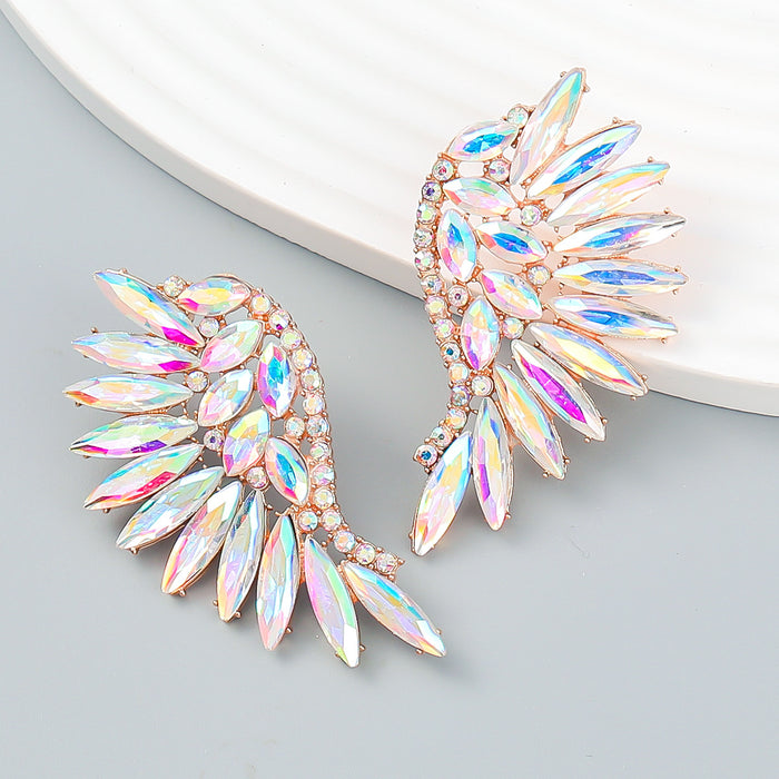 Wholesale Colored Diamond Scalloped Wings Earrings Alloy and Rhinestones JDC-ES-JL1069