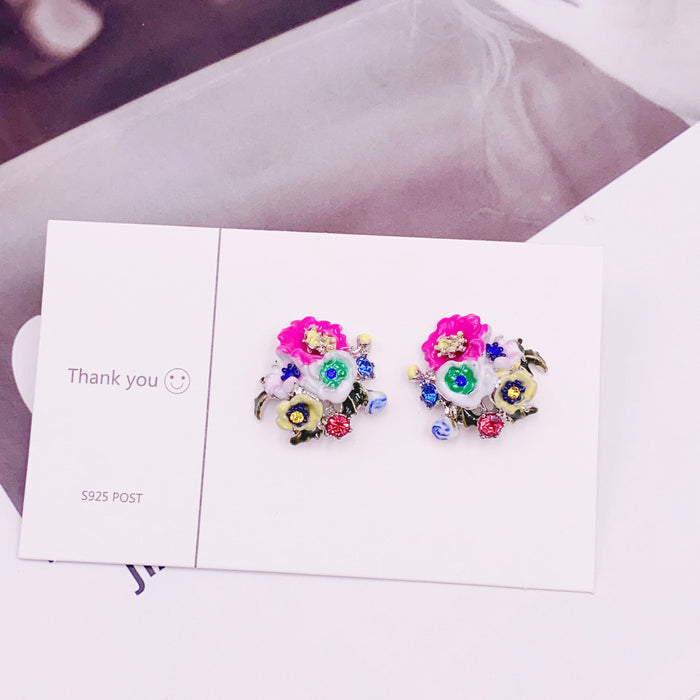 Jewelry WholesaleWholesale S925 color glazed flower alloy earrings JDC-ES-XuanY003 Earrings 宣妍 %variant_option1% %variant_option2% %variant_option3%  Factory Price JoyasDeChina Joyas De China