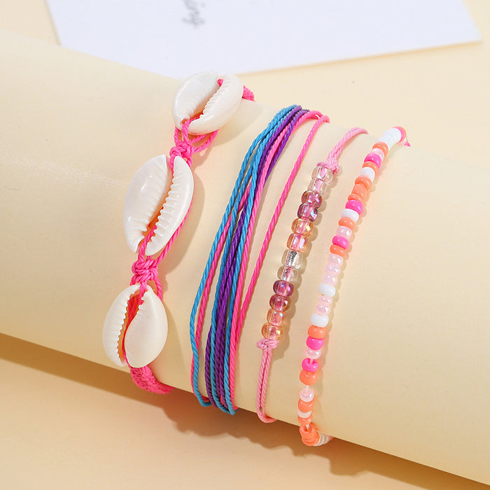 Wholesale Boho Resort Style Colorful Wax Thread Hand Braided Shell Rice Beads Set Bracelet MOQ≥3 JDC-BT-QiuX012