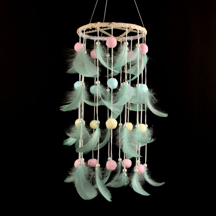 Wholesale Indian Lace Fur Ball Wind Chimes Hand Knitted Dreamcatcher MOQ≥2 JDC-DC-FengH008