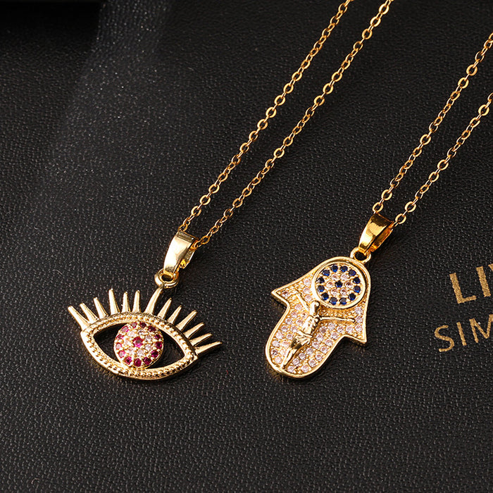 Wholesale Necklaces Copper Zircon Hand of Fatima Eye MOQ≥2 JDC-NE-ShangY016