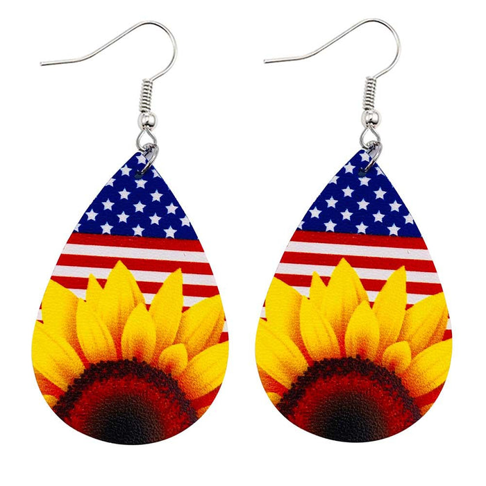 Wholesale 4th of July Independence Day Leather Earrings Flag Pattern Double Sided Print JDC-ES-Chengy023