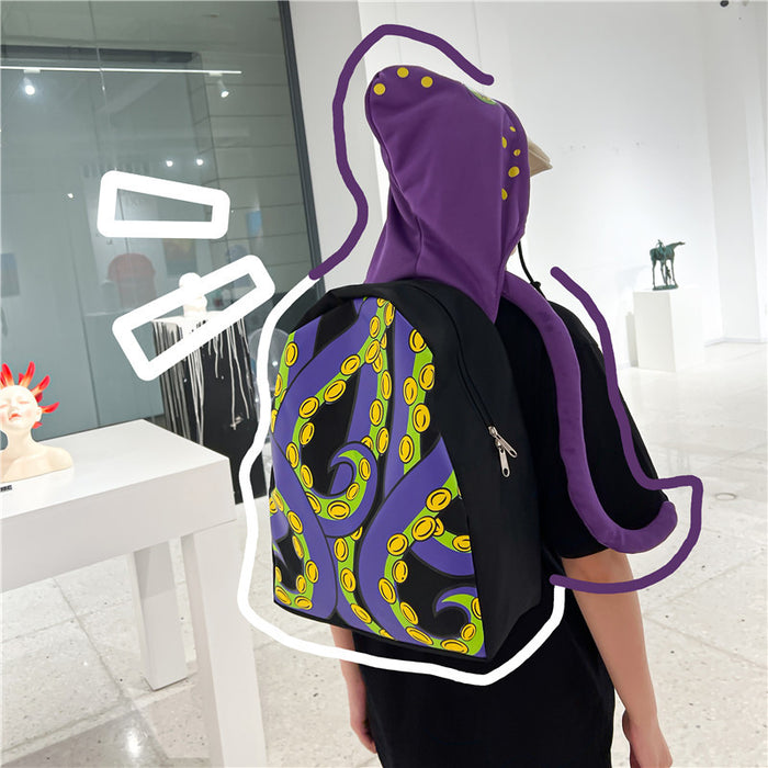 Wholesale Backpack Oxford Cloth Dark Blue Ring Octopus Stereo Hooded Shape JDC-BP-Jingt001