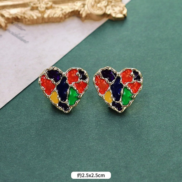 Wholesale Oil Painting Hong Kong Style Stud Earrings Women's Contrast Color JDC-ES-Luox005