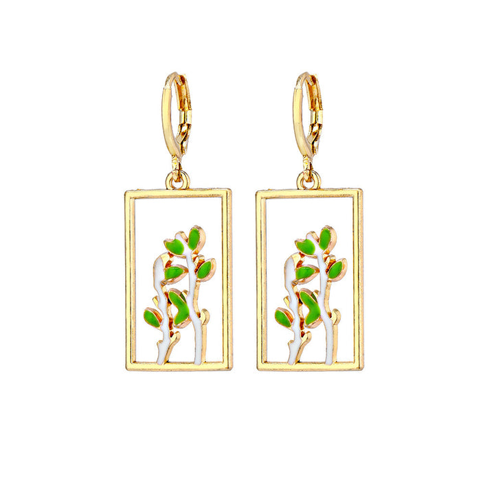 Wholesale Earrings Alloy Ceramic Cactus Geometric Plant Earrings MOQ≥2 JDC-ES-Yihan010